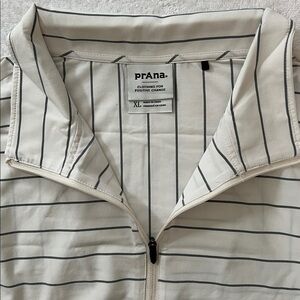 PrAna Railay 1/4 Zip Lightweight Pullover Top, Off White & Black Stripped, XL